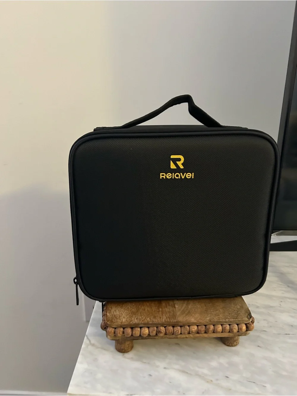 Relavel Black Travel Makeup Train Case with Adjustable Dividers